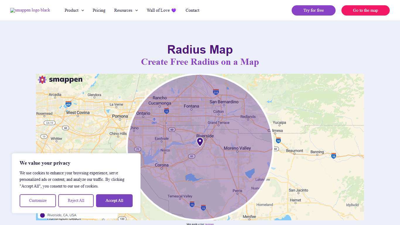 Radius Map - Free Tool to Create Travel Radius on a Map Smappen